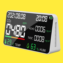 공기질측정기 이산화탄소 경보기 포름알데히드 감지 TVOC 온습도계, 블랙