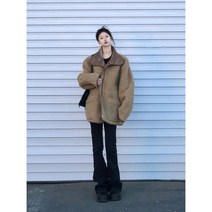 여성 스웨이드 점퍼 여성용 양고기 가역 두꺼운 재킷 겨울 미국 유행 브랜드 고