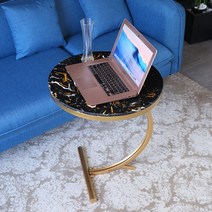 코너테이블 소파사이드테이블 대리석 이동식 베드1인용 원형 테이블 심플, 골드+블랙