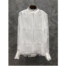 실크블라우스 럭셔리블라우스 품질의 실크 블라우스 셔츠 2022 봄 여름 여성 고급스러운 자수 튜닉 버