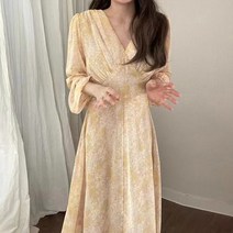 브이넥 쉬폰원피스 허리 라인 슬림휴양지 원피스