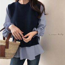 순이들 여성 셔츠 레이어드 니트 조끼