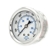 PRO-EDGE INDUSTRIAL PNEUMATICS AND CONTROLS 액체 충전 센터 백 마운트 압력 게이지 6.4cm(2.5인치) 다이얼 0-800 PSI 0.6c