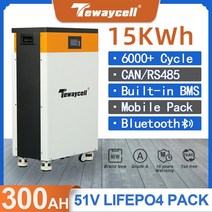 태양광발전 태양광패널 아파트태양광설치 태양열설치 Tewaycell 파워월 배터리 6000 사이클 BMS 블루투스 태양광 EU 15KWh 51V LiFePO4, 1.16S 51.2V 16KWh