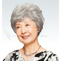 할머니 가발 중년 여성 통가발 여자 자연스러운 노인 가발 짧은 생머리, 화백(그림색보다 약간 검음)+헤어넷