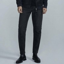 남성 바이커 크롭 블랙 데님팬츠
