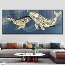 보석십자수 초대형 특대형 도안 황금 고래 가족 한쌍 가로긴 와이드 비즈공예 비즈십자수, 120 x 50 cm