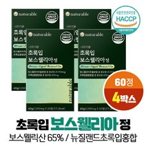 인도산 보스웰리아 뉴질랜드 초록입홍합 분말 정 알약타입 식약처 HACCP 인증 보스웰릭산 65% AKBA + KBA 함유, 4개, / 60정 /, VITARION