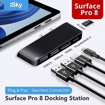 USB 분배기 멀티 허브 젠더 ISky for Microsoft Surface Pro8 어댑터 프로 8 표면 독 스테이션 USB3.0 TF 허브 포트 복제기 프로 8, 02 Black-HDMI