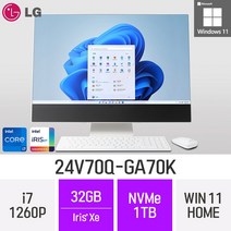 [오늘출발] LG전자 24V70Q-GA70K 24인치 인텔 12세대 i7 Iris Xe Win11 Home 사무용 인강용 재택근무용 일체형PC, 1TB, 32GB
