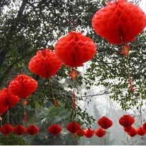 중식당 반점 중국홍등 모빌 한문 설날 상하이 새해 입춘대길 중화반점 중국 당나라 축제 30 개업 장식 결혼 경사 결혼식 용품 붉은 종이 플라스틱 초롱 샹들리에 조명 소품 슈퍼마켓용, 30#25cm 정도
