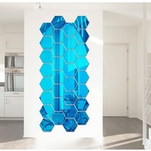 벽면 거울 시공 붙이는 시트지 팔각 육각 벽걸이 아크릴 부착 전신12pcs 3d 벽 스티커 거실 스티커 골드 레드 블루 블랙, 46x40x23mm, 푸른
