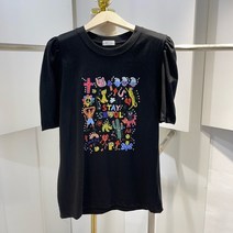 라임브릿지 일러스트 실버찡 퍼프 반팔 티셔츠