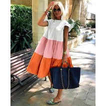 여성 세 가지 색상 패치 워크 캐주얼 2022 새로운 여름 플라잉 슬리브 원피스 63