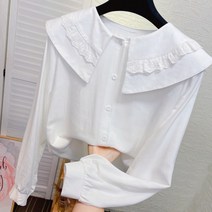 레이스 인형 카라 봄 가을 코튼 화이트 블루 하객룩 모임룩 돌잔치룩 여행룩 블라우스 셔츠