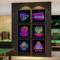 당구장 네온사인 주문제작 LED 펍 간판 포인트 조명, 50x50cm골드 라운드 프레임