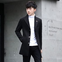 남자슬림코트 트렌치코트 하프기장 중년 청년 두꺼운 모직 남성 보온 3386579941