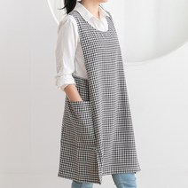 데코에버 찰랑 파스텔체크 원피스앞치마 옆주머니형, 블랙