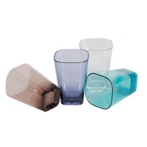 PC 투명 플라스틱 물컵 사각컵 업소용, 12온스(360ml)-1개, 블루