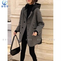 셀럽당 여 추동 루즈핏 슬림핏 모직 코트 후드 하프 모직 코트