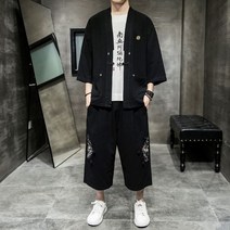 남자 여름 가을 린넨 7부 자수 고급 퓨전 개량 두루마기 한복 투피스 세트 와이드 팬츠 한벌