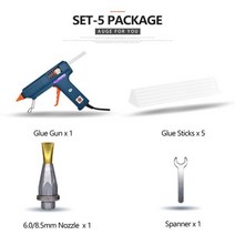글루 건 실리 핫멜트 가정용 온도 제어 포함 산업용 제조 스틱 순수 구리 노즐, 150W, SET-5, 호주