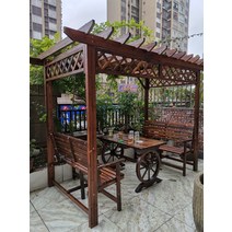 조립식 파고라 제작 테라스 야외 썬룸 사각 정자 전원주택 원두막 육각정 야외 캐노피 바비큐장 캠핑 글램핑 펜션 민박 정원 옥상 주택 32, 63CM 휠 테이블로 확장된 모델-J76