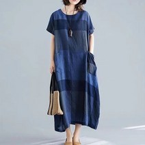 새로본(여름)837 체크주머니OPS 여성롱OPS 원피스반팔 여자 미시