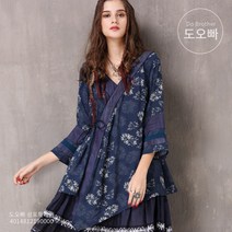 도오빠 빅사이즈 여성 가디건 랩 셔츠 에스닉 패턴 브이넥 여자가디건 여자셔츠 루즈핏 오버핏 보헤미안 20대 30대 패션 데일리 캐주얼 봄 여름 긴팔