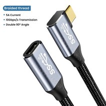 칼디짓 5a 100w 엘보우 usb c 연장 케이블 암-남성 타입 c 익스텐더 코드 4k 60hz Thunderbolt 3 for samsung macbook, PD 100w 팔꿈치, 0.5m
