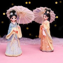 레트로 골동품 도자기장식 앤티크 컬렉션 예술품 빈티지 전원 골드 컬링 뽀글뽀글 귀요미 걸 도자기 인형 센녀 소품, 22 한복 공주 오렌지 그린 미디엄 사이즈
