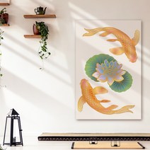 아란아트 연꽃 잉어액자 생기그림 합격운 서재 공부방 인테리어벽꾸미기, 25 황금을 두른 잉어와 연꽃(심플)
