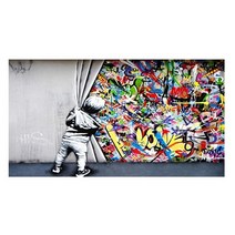 거리 예술 banksy 낙서 벽 예술 뒤에 커튼 캔버스 회화 cuadros 벽 예술 사진 홈 장식프레임 없음, 60x120cm프레임 없음, A