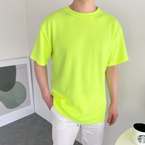 남자 워싱 코튼 오버핏 스판 무지 라운드 반팔 티셔츠