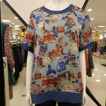 아르테 플리츠 배색 색다른 프린트 오버핏 5부 소매 블라우스