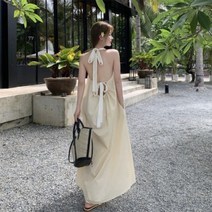 해변가 원피스 쉬폰 원피스 드레스 여성 여름 민소매 등이없는 해변 휴가 해변 원피스