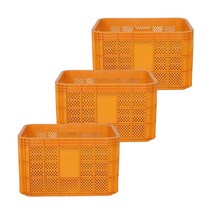 뉴플라스틱 농산물상자 과일박스 사각상자 운반상자 이사박스 플라스틱 바구니 3개 1세트, 사각상자_황색(3개묶음)