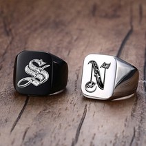 패션반지 Vnox 남성용 청키 사인 링 블랙 스테인레스 스틸 각인 로얄 이니셜 레터 이니셜 스탬프 링 커스텀 쥬얼리 18mm