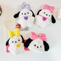 걸스코코 퀄팅왕리본퍼피키링 가방 에어팟 버즈키링 차키 열쇠고리 봉제인형키링, 퍼플리본(키링), 1개