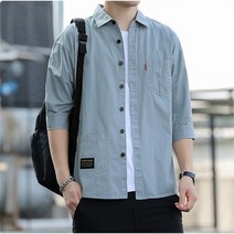 DFMEI 남자 여름 순면 7부 소매 셔츠