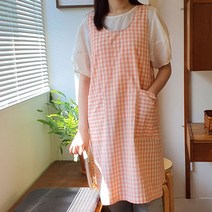 방가지똥 앞치마 여름용 통원피스 피치핑크체크 워싱면 앞치마