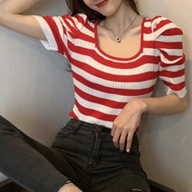 여자 여름 상의 퍼프 소매 반팔티 20대 정장룩 이너