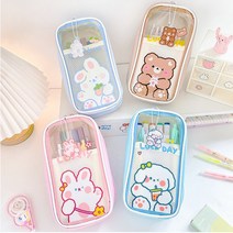 fooi 러블리 키링 반투명 칸막이 대용량 필통 파우치, 1. 초코베어