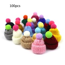 100 PC Pom Pom Pom Hat 미니 손가락 모자 브로치 크리스마스 니트 모자 장식품 만들기