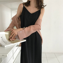 [무료배송/바로배송] 슬립 브이넥 끈나시롱원피스 (끈조절가능)
