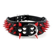 Berry Pet 날카로운 스파이크 스터드 개 목걸이 - 세련된 가죽 개 목걸이 - 5.1cm(2인치) 중형 및 대형견용 - 핏불 마스티프와 같은 - 레드 리벳 및 블랙 가죽 3, Width:2.0',Neck 15-18'
