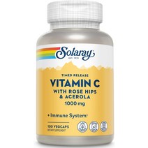 SOLARAY 비타민 C 1000mg 시간 방출 캡슐 로즈힙 및 아세로라 바이오플라보노이드 함유 흡수력 하루 종일 기능 지원을 위한 2단계 60일 보증 275회 제공량 275 베지, [01] 100개1팩