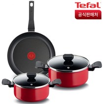 테팔 심플 프라이팬 냄비 3종 세트, 레드 + 블랙, 프라이팬 28cm + 냄비 20cm + 24cm
