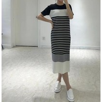 오르네트 여성 라운드넥 스트라이프 쿨 니트 원피스