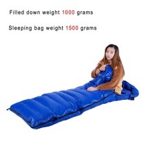 추운 날씨에 적합한 큰 스타일 흰색 구스 다운 부드러운 성인 침낭, 1500g 블루